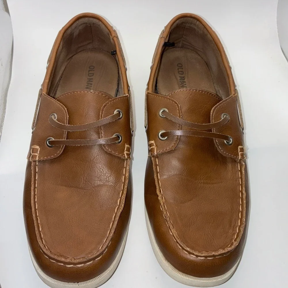 Old Navy Mens Size 11 Tan Brown Faux Leather Boat Shoes Moc‎ Toe Loafers